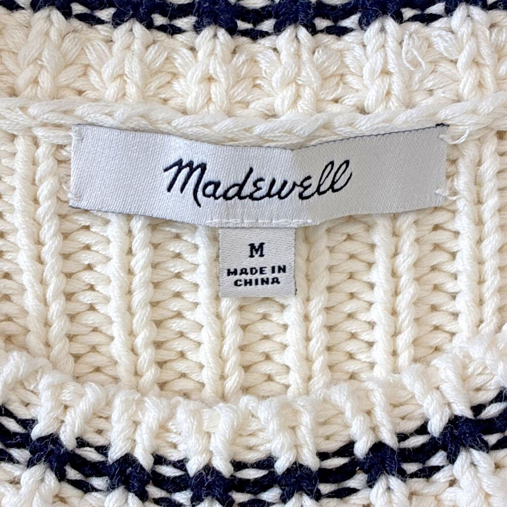Madewell Cotton Sweater Vest Medium Cream Jet Black Mini Striped Knit Minimalist - Picture 2 of 11